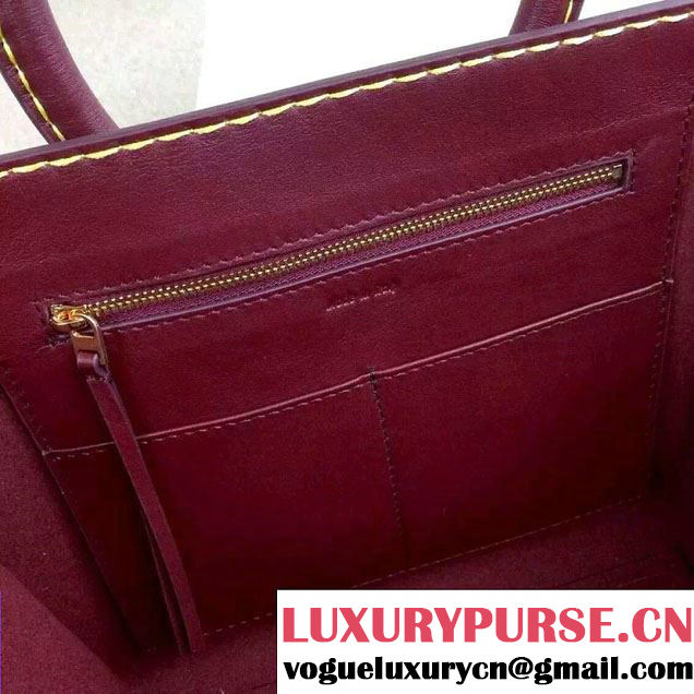 Celine Tie Tote Mini Bag in Natural Leather Burgundy 2015