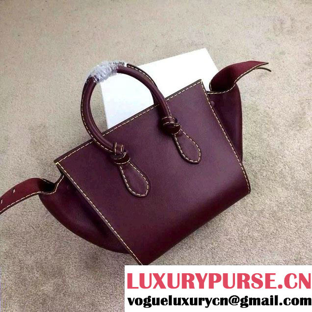 Celine Tie Tote Mini Bag in Natural Leather Burgundy 2015