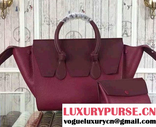 Celine Tie Tote Small Bag in Grained/Calfskin Leather Burgundy 2015