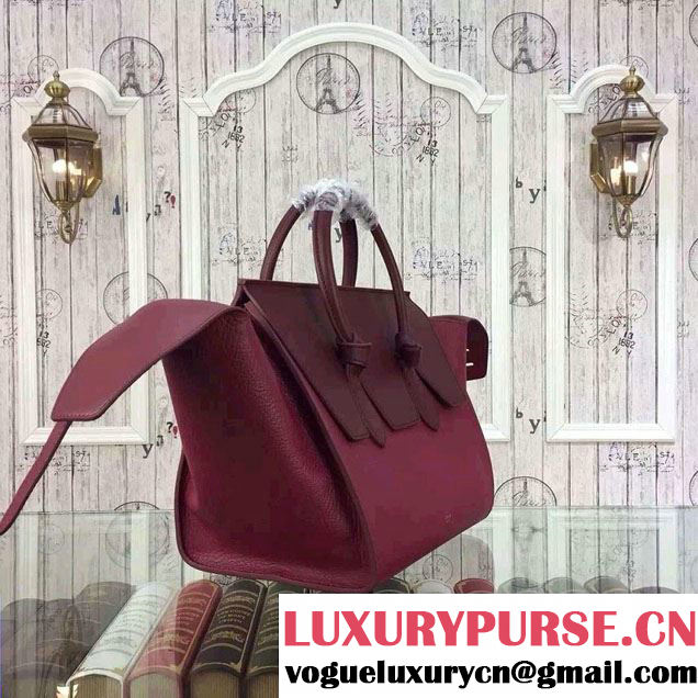 Celine Tie Tote Small Bag in Grained/Calfskin Leather Burgundy 2015