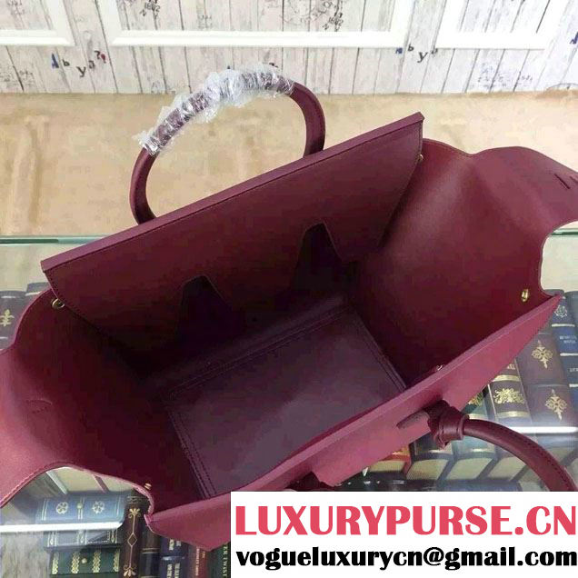 Celine Tie Tote Small Bag in Grained/Calfskin Leather Burgundy 2015