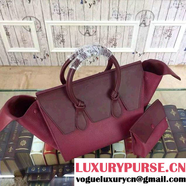 Celine Tie Tote Small Bag in Grained/Calfskin Leather Burgundy 2015