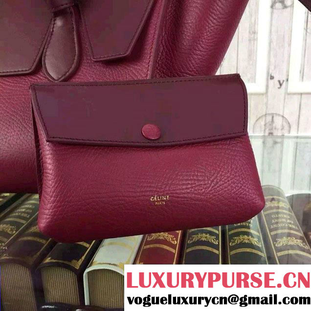 Celine Tie Tote Small Bag in Grained/Calfskin Leather Burgundy 2015