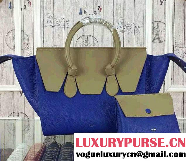 Celine Tie Tote Small Bag in Grained/Calfskin Leather Blue/Camel 2015