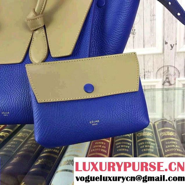 Celine Tie Tote Small Bag in Grained/Calfskin Leather Blue/Camel 2015