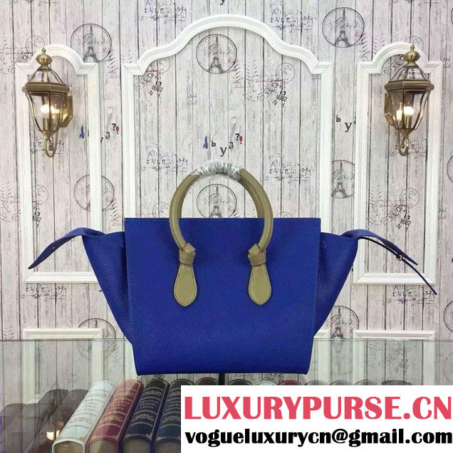 Celine Tie Tote Small Bag in Grained/Calfskin Leather Blue/Camel 2015