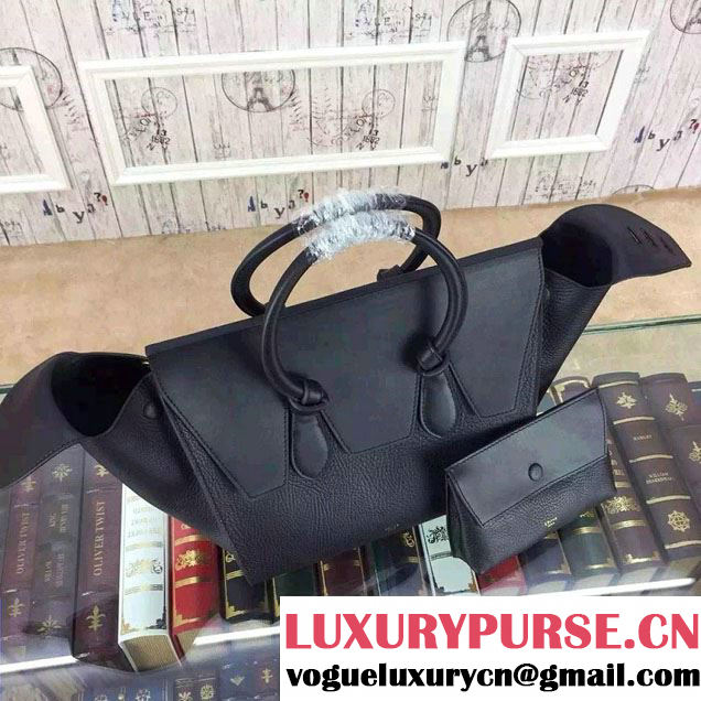 Celine Tie Tote Small Bag in Grained/Calfskin Leather Black 2015
