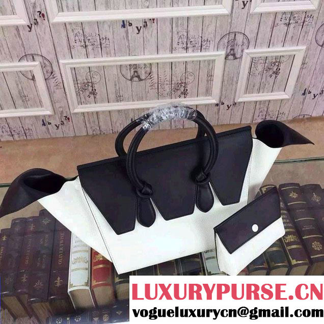 Celine Tie Tote Small Bag in Grained/Calfskin Leather White/Black 2015