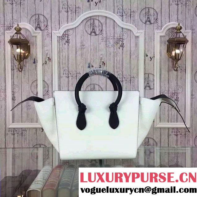 Celine Tie Tote Small Bag in Grained/Calfskin Leather White/Black 2015