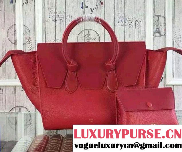 Celine Tie Tote Small Bag in Grained/Calfskin Leather Red 2015