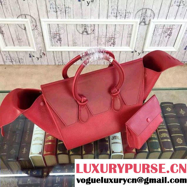 Celine Tie Tote Small Bag in Grained/Calfskin Leather Red 2015