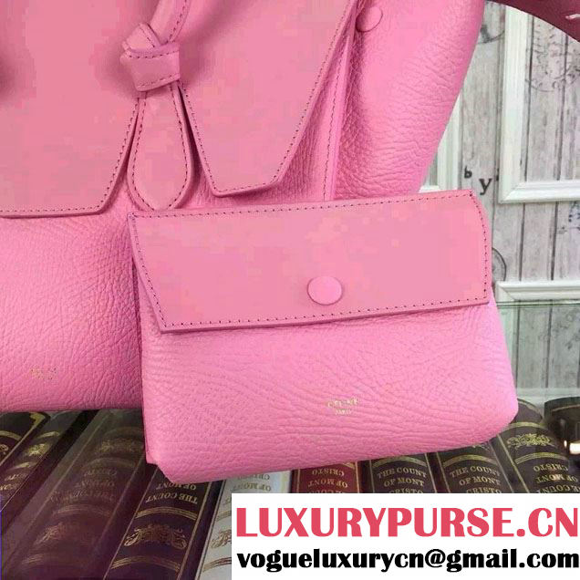 Celine Tie Tote Small Bag in Grained/Calfskin Leather Pink 2015