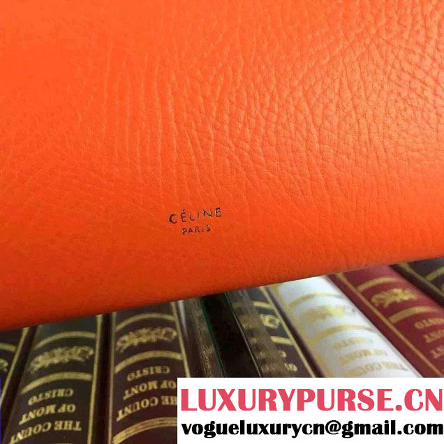 Celine Tie Tote Small Bag in Grained/Calfskin Leather Orange/Blue 2015