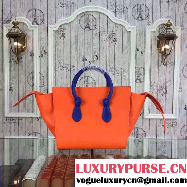 Celine Tie Tote Small Bag in Grained/Calfskin Leather Orange/Blue 2015
