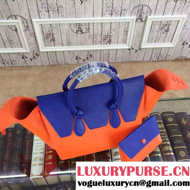 Celine Tie Tote Small Bag in Grained/Calfskin Leather Orange/Blue 2015