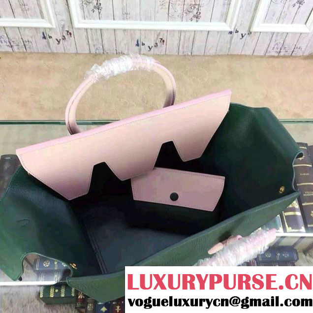 Celine Tie Tote Small Bag in Grained/Calfskin Leather Green/Pink 2015