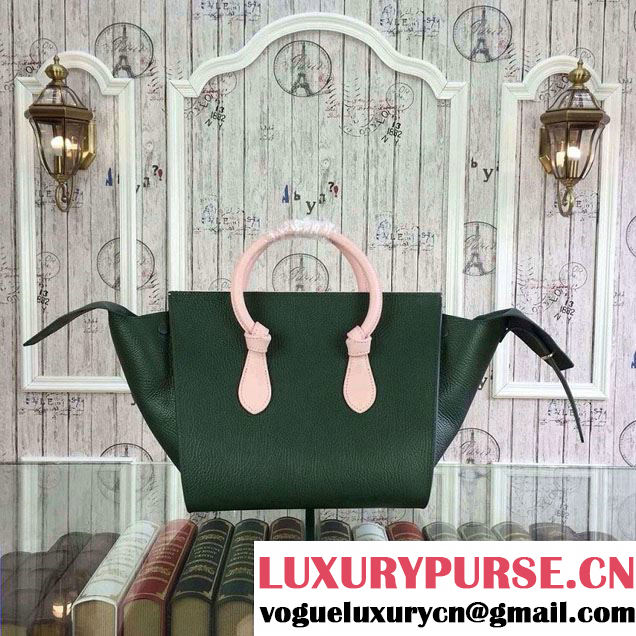 Celine Tie Tote Small Bag in Grained/Calfskin Leather Green/Pink 2015