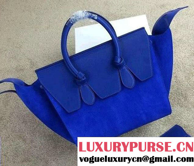 Celine Tie Tote Small Bag in Suede/Calfskin Leather Blue 2015