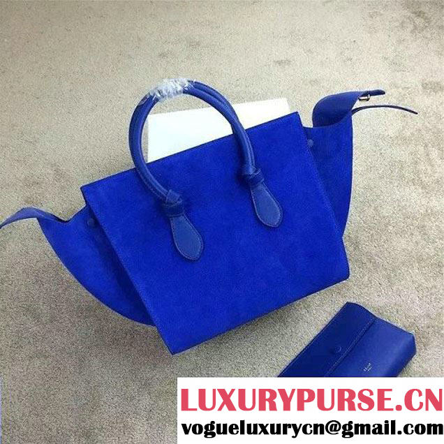 Celine Tie Tote Small Bag in Suede/Calfskin Leather Blue 2015
