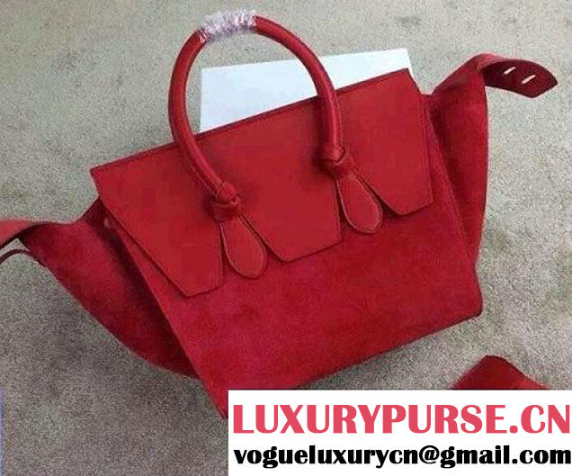 Celine Tie Tote Small Bag in Suede/Calfskin Leather Red 2015