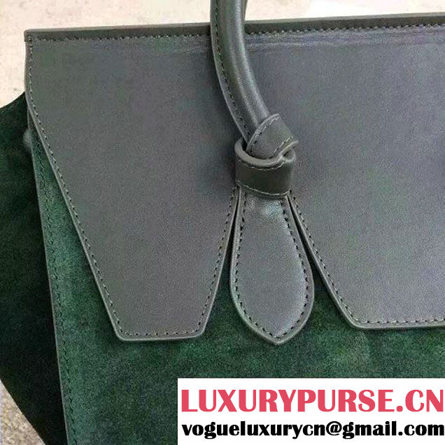 Celine Tie Tote Small Bag in Suede/Calfskin Leather Green/Gray 2015