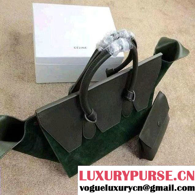 Celine Tie Tote Small Bag in Suede/Calfskin Leather Green/Gray 2015