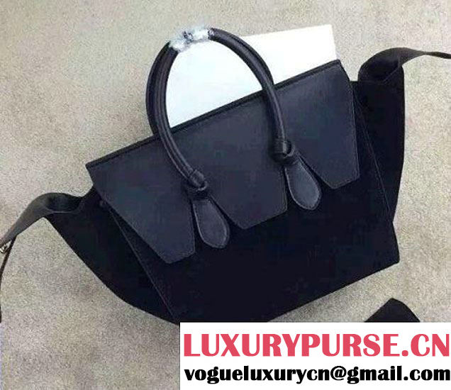 Celine Tie Tote Small Bag in Suede/Calfskin Leather Black 2015