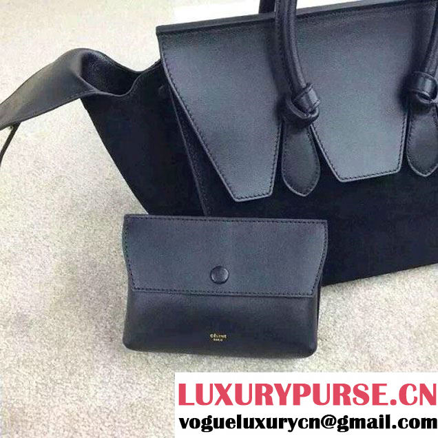 Celine Tie Tote Small Bag in Suede/Calfskin Leather Black 2015