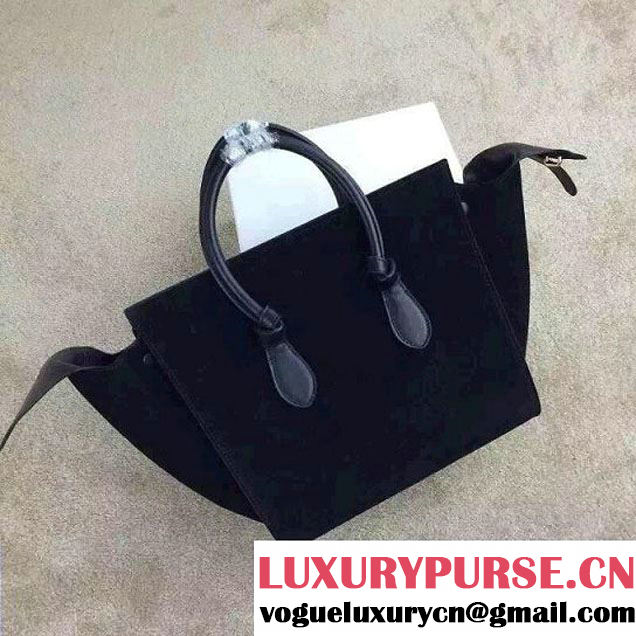 Celine Tie Tote Small Bag in Suede/Calfskin Leather Black 2015