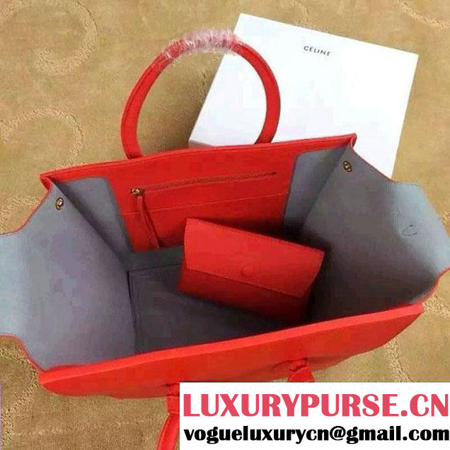 Celine Tie Tote Small Bag in Calfskin Leather Red 2015