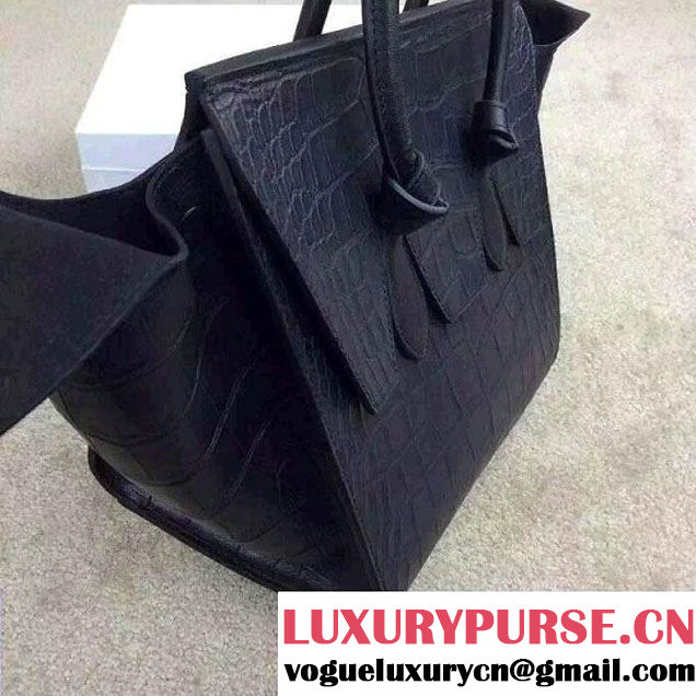Celine Tie Tote Small Bag in Crocodile Pattern Leather Black 2015