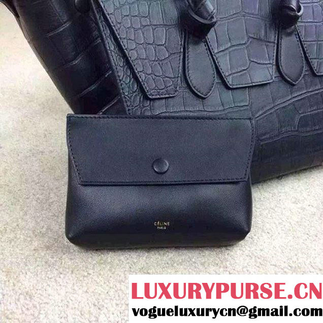 Celine Tie Tote Small Bag in Crocodile Pattern Leather Black 2015