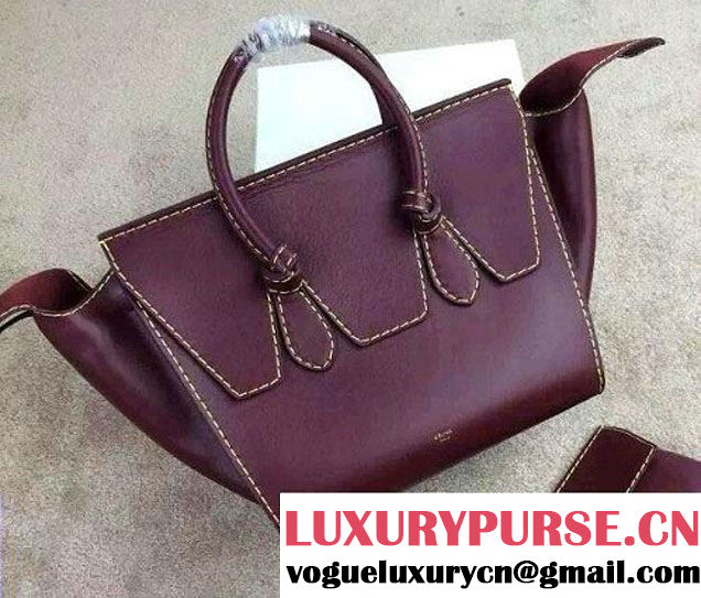 Celine Tie Tote Small Bag in Natural Leather Burgundy 2015