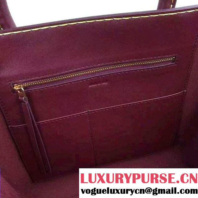 Celine Tie Tote Small Bag in Natural Leather Burgundy 2015