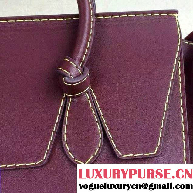 Celine Tie Tote Small Bag in Natural Leather Burgundy 2015