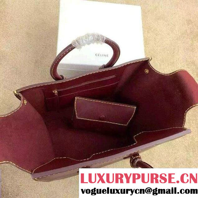 Celine Tie Tote Small Bag in Natural Leather Burgundy 2015