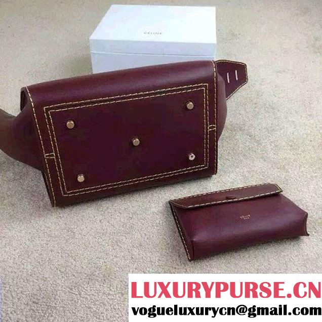 Celine Tie Tote Small Bag in Natural Leather Burgundy 2015
