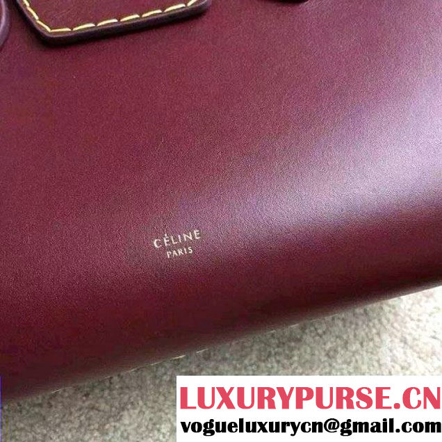 Celine Tie Tote Small Bag in Natural Leather Burgundy 2015