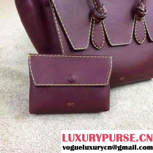 Celine Tie Tote Small Bag in Natural Leather Burgundy 2015