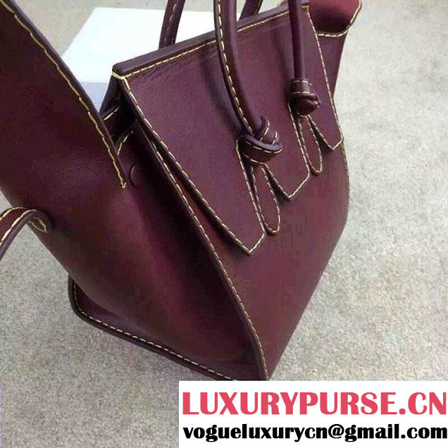 Celine Tie Tote Small Bag in Natural Leather Burgundy 2015