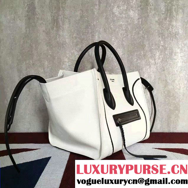Celine Medium Luggage Phantom Bag in Textile with Calfskin Border White/Black 2017