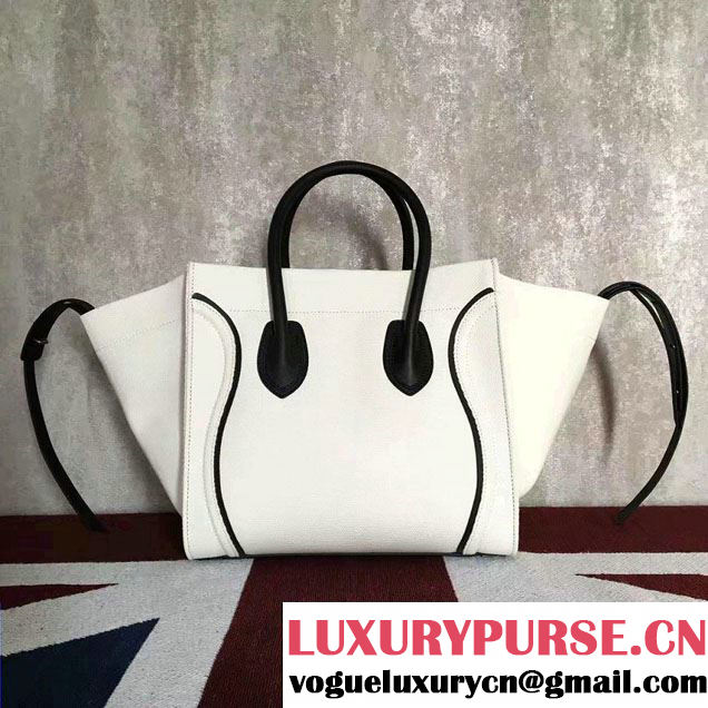 Celine Medium Luggage Phantom Bag in Textile with Calfskin Border White/Black 2017