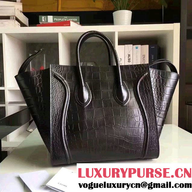Celine Luggage Phantom Bag in Croco Pattern  Black 2017