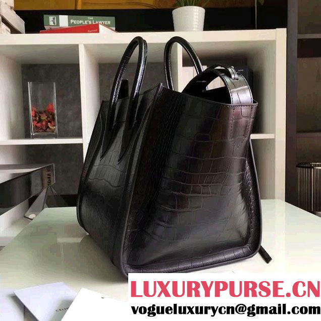 Celine Luggage Phantom Bag in Croco Pattern  Black 2017