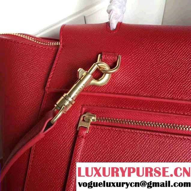 Celine Belt Tote Small Bag in Grained Leather Poppy