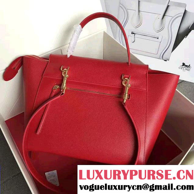 Celine Belt Tote Small Bag in Grained Leather Poppy