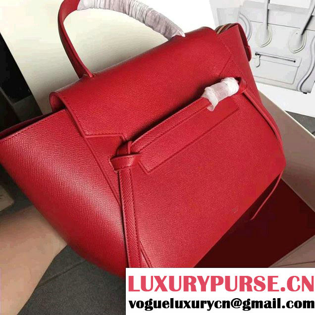 Celine Belt Tote Small Bag in Grained Leather Poppy