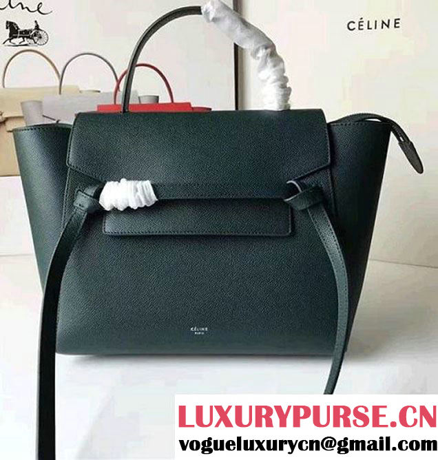 Celine Belt Tote Small Bag in Epsom Leather Dark Green