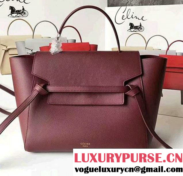 Celine Belt Tote Small Bag in Epsom Leather Burgundy