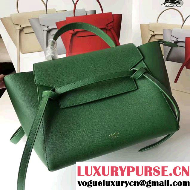 Celine Belt Tote Small Bag in Epsom Leather Green